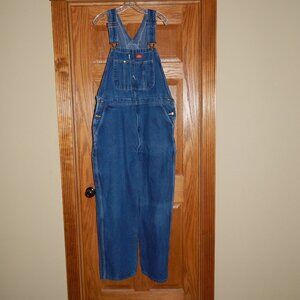 Dickies Bib Overalls Men's Size 44x32 Blue Denim Jean Carpenter Workwear Pants